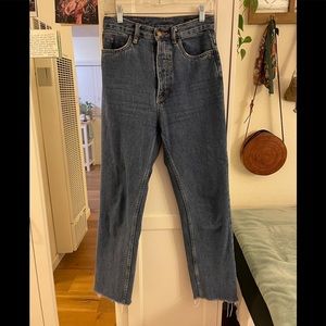 Thrills Co high waisted blue jeans.